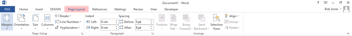 Page Layout Ribbon